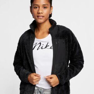 Nike women’s black fuzzy full zip jacket size large